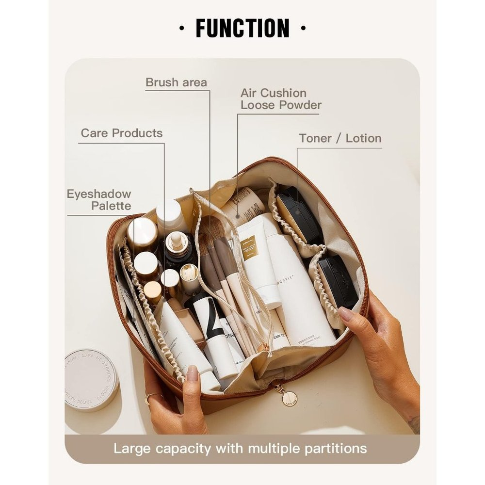 Women Large Waterproof Flat Toiletry Travel Make Organizer With Divider Handle - Picture 2 of 9